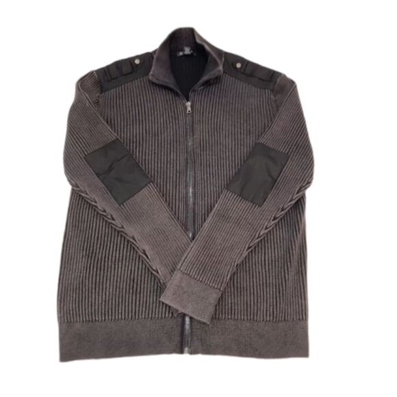 INC International Concepts Men's Ribbed Zippered Sweater Jacket In Charcoal Gray - Picture 12 of 12